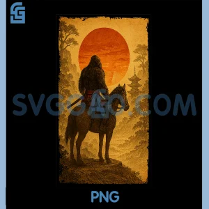 Bigfoot Ninja Riding Horse PNG, Japanese Samurai PNG, Sasquatch Ukiyo PNG