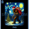 Bigfoot Santa Christmas PNG, Starry Night Sasquatch Van Gogh Art PNG