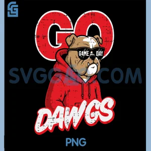 Go Dawgs PNG, Bulldog in Red Hoodie Game Day Design PNG