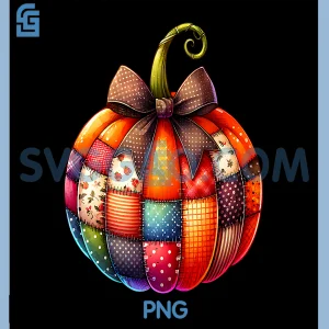 Coquette Bow Patchwork Pumpkin PNG, Thanksgiving Rustic Fall PNG