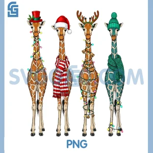 Funny Christmas Giraffes PNG, Family Festive Holiday PNG