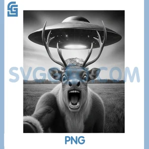 Funny Reindeer Selfie Christma PNG, Reindeer with UFO Selfie Xmas PNG