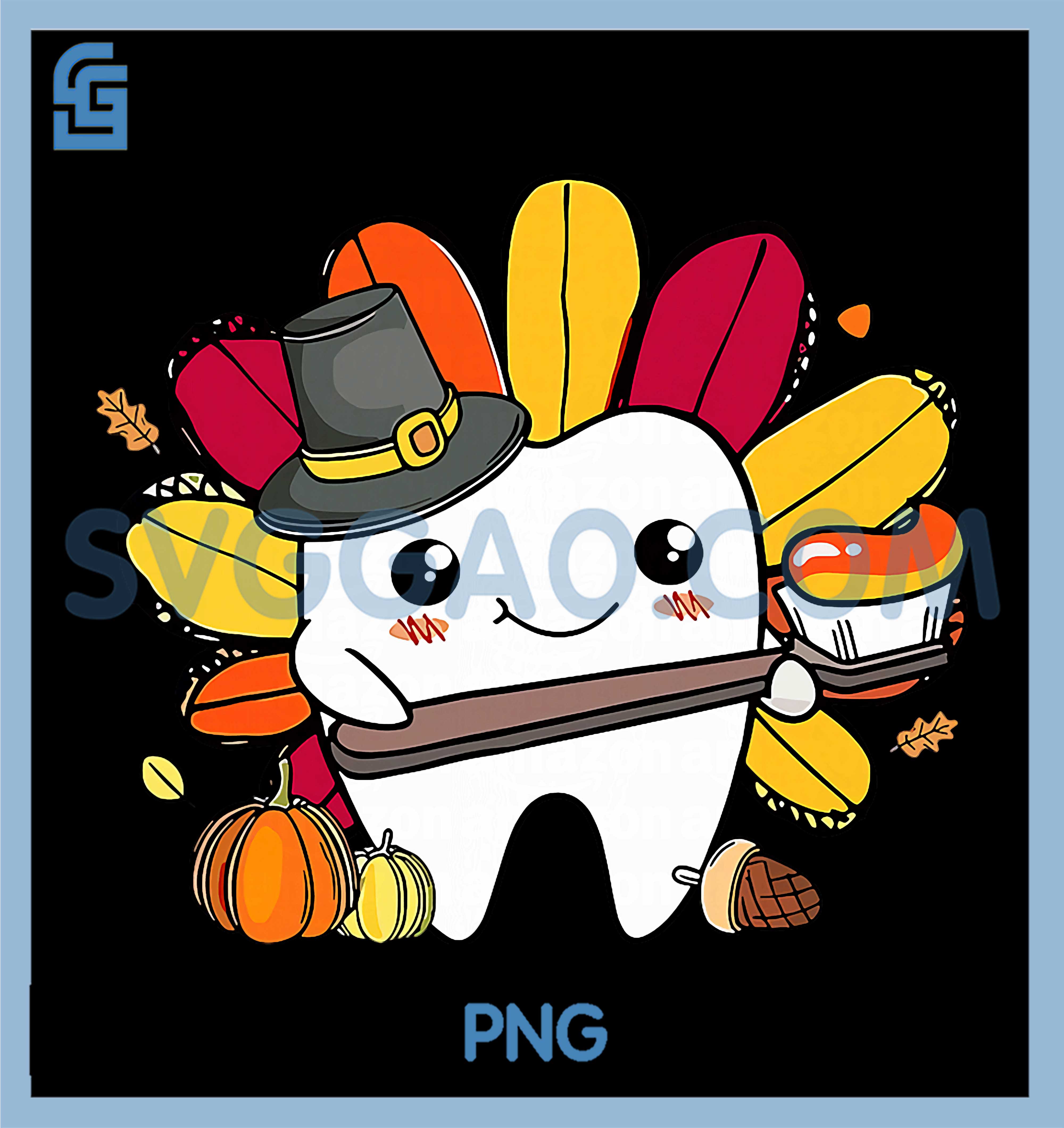 Funny Tooth Turkey Dentist PNG, Thanksgiving Fall Dental Hygiene PNG