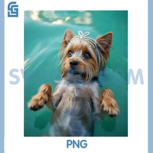Funny Yorkshire Terrier Dog PNG, Swimming Showgirl Water Art PNG