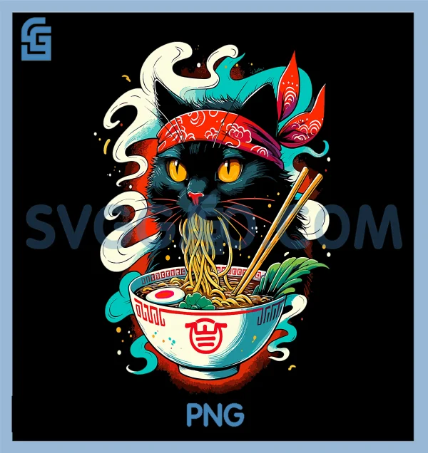 Cat Ramen Noodle PNG, Japanese Anime PNG, Kawaii Cat PNG