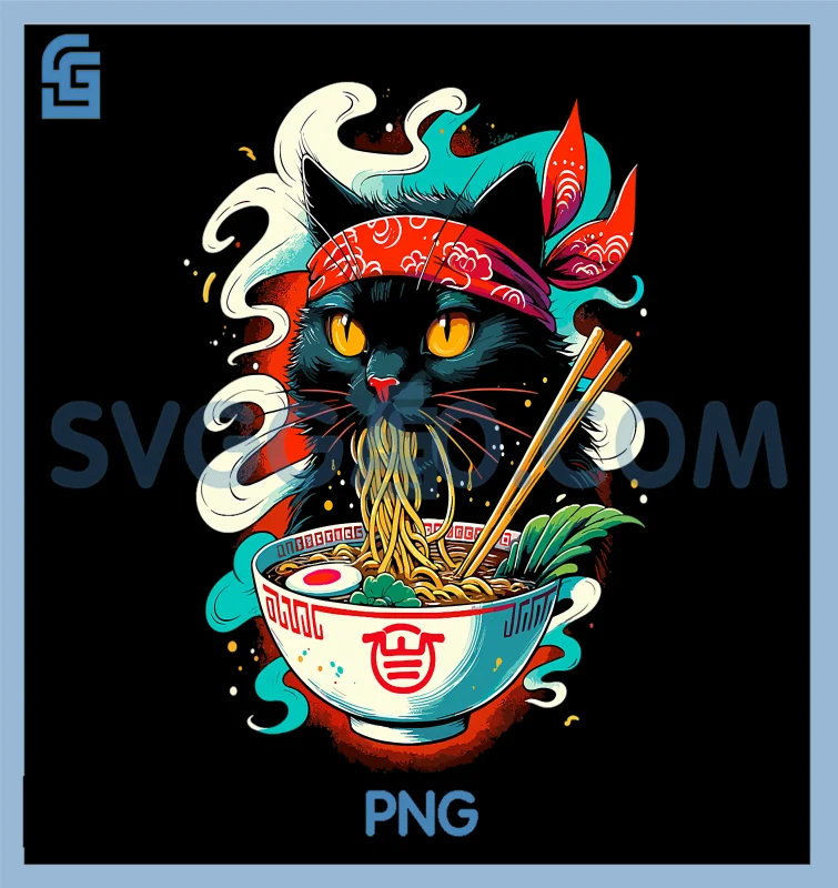 Cat Ramen Noodle PNG, Japanese Anime PNG, Kawaii Cat PNG