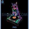 House DJ Cat Rainbow PNG, DJ Cat Kitty on Turntable PNG, Disco DJ Cat PNG
