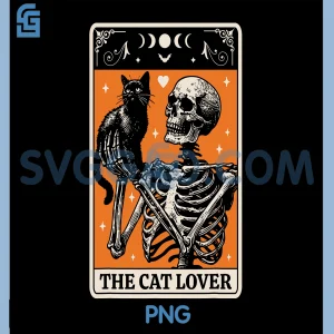 The Cat Lover Tarot Card PNG, Black Cat and Skeleton Halloween PNG