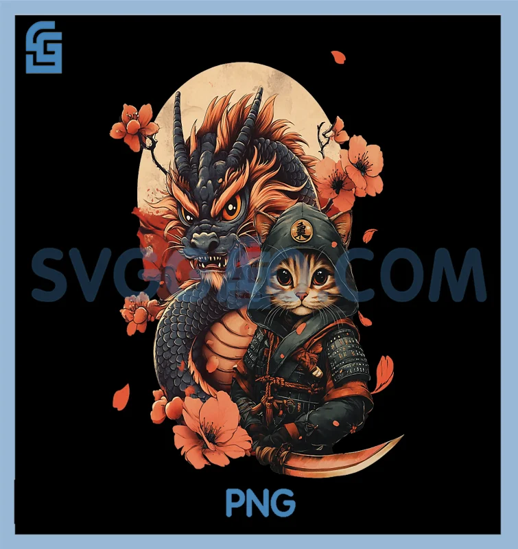Vintage Japanese Samurai PNG, Ninja Cat Tattoo Kawaii PNG
