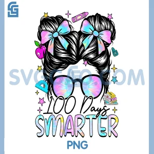 100 Days Smarter PNG, Messy Bun Hair 100th Day of School PNG