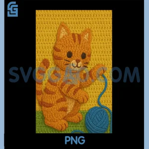 Cute Cat PNG, Crochet Graphic PNG