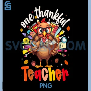 One Thankful Teacher PNG, Thanksgiving Turkey Cute Crayon Pencil PNG