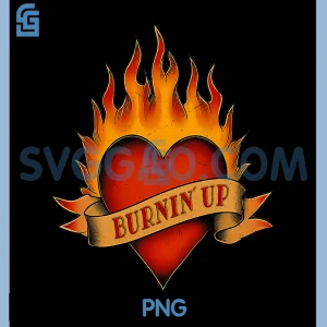 Burnin Up PNG, Flames and Heart Vintage PNG