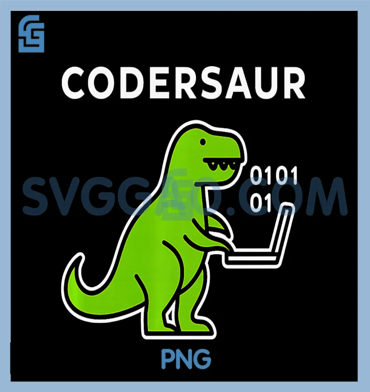 Coding Dinosaur Funny PNG, Codersaur Binary Laptop Geek PNG