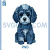 Funny Water Spaniel Dog Blue PNG, Denim Patchwork Pattern PNG