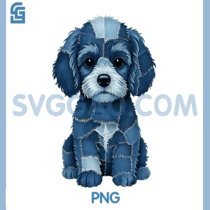 Funny Water Spaniel Dog Blue PNG, Denim Patchwork Pattern PNG