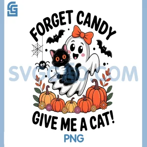 Ghost Holding Black Cat Floral PNG, Forget Candy Give Me A Cat PNG