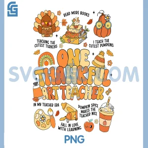 Thanksgiving One Thankful Art PNG, Teacher Fall Groovy PNG