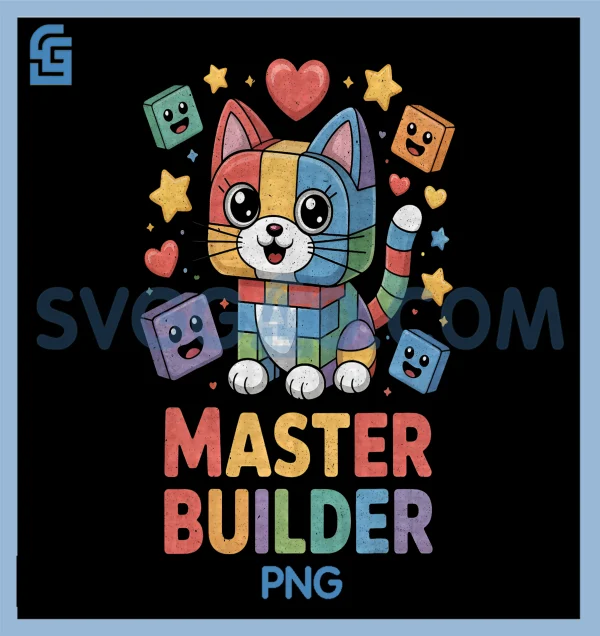 Cat Brick Building Blocks PNG, Master Builder Kitty Lover Kitten PNG ...