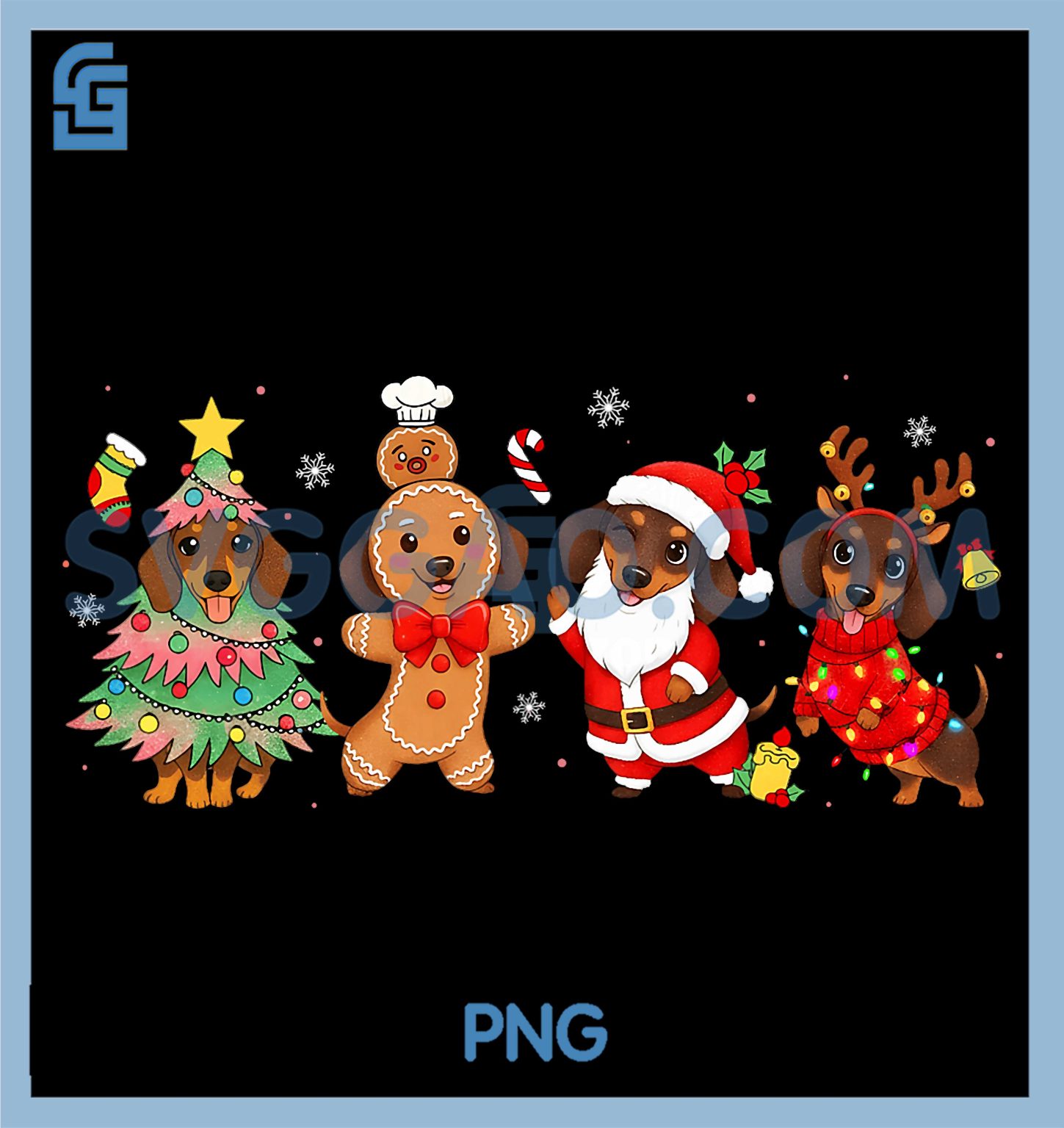 Cute Dachshund Dogs PNG, Christmas Tree Gingerbread Santa PNG – SVGGAO
