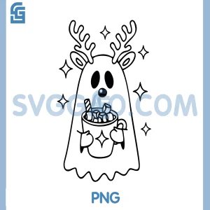 Reindeer Ghost SVG, Cute Christmas Ghost with Hot Cocoa SVG