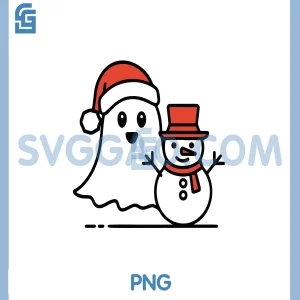 Cute Christmas Ghost and Snowman SVG, Kawaii Holiday Ghost with Santa Hat SVG