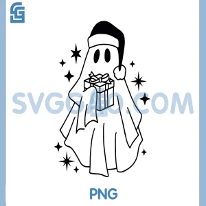 Christmas Ghost with Gift SVG, Cute Kawaii Holiday Ghost Clipart SVG
