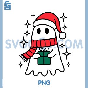 FREE Cute Ghost Holding Christmas Present SVG, Chrismas Funny SVG