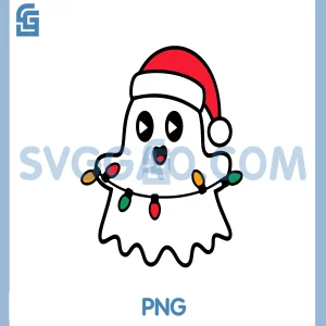 Cute Christmas Ghost SVG, Happy Ghost Holding Christmas Lights SVG