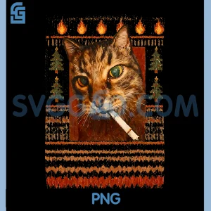 Funny Smoking cat PNG, Meme Christmas Ugly PNG