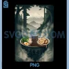 Cat Ramen Mount PNG, Fuji Zen Aesthetic PNG, Funny Japanese Graphic PNG