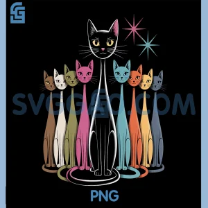 Cat Retro Vintage Mid Century PNG, Modern Look Cats 50s 60s Style PNG