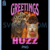 Greetings Huzz PNG, Funny Cat Meme Vintage PNG, Bootleg Kitten Cats PNG