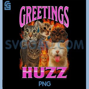 Greetings Huzz PNG, Funny Cat Meme Vintage PNG, Bootleg Kitten Cats PNG
