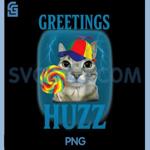 Greetings Huzz Funny PNG, Lollipop Cat Meme PNG
