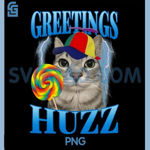 Greetings Huzz PNG, Funny Lollipop Cat Meme PNG