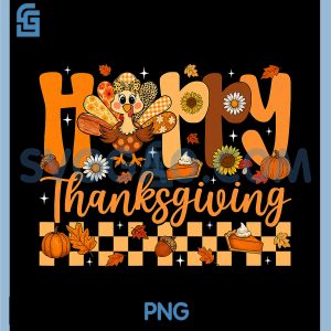 Groovy Patchwork Turkey Day PNG, Family Dinner Happy Thanksgiving PNG