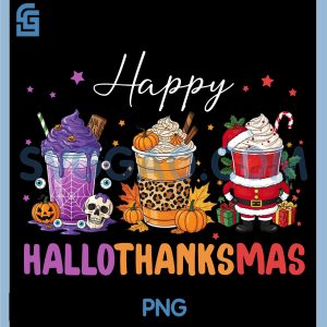 Happy HalloThanksMas PNG, Halloween Thanksgiving Christmas Coffee PNG