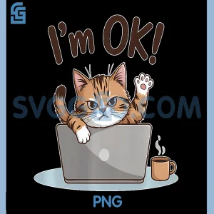 I'm OK Angry Cat PNG, Grumpy Kitten Laptop PNG, Funny Saying Working PNG