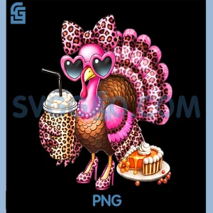 Turkey Drinking Coffee PNG, Bow Thanksgiving Funny PNG