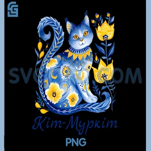 Ukraine Cat Cute Floral PNG, Ukrainian Flag Vyshyvanka Style PNG