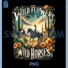 Wild Flowers Cowgirls PNG, Riding Horses Retro Western PNG