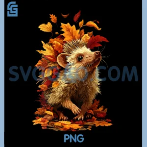 Hedgehog with Fall Leaves PNG, Forest Animal Autumn Aesthetic PNG