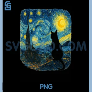 Cat Starry Night Van Gogh Art PNG, Graphic Cat Lover Ketty PNG