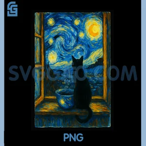 Cat Starry Night Van Gogh Art PNG, Graphic Cat Lover Ketty PNG
