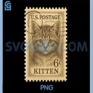 Cat Vintage PNG, Postage Stamp PNG