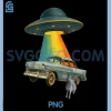 Cat Watching UFO PNG, Abduct Classic Car PNG