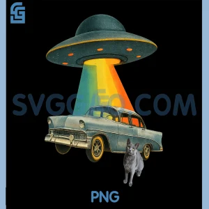 Cat Watching UFO PNG, Abduct Classic Car PNG