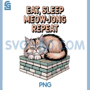 Eat Sleep Meow Jong Repeat PNG, Mahjong Player Cute Cat Tiles PNG