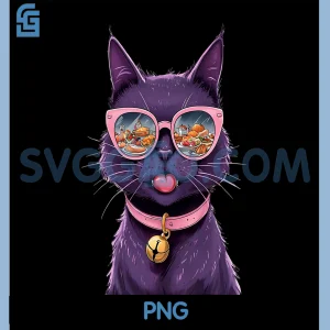 Fun Thanksgiving Black Cat PNG, Pink Sunglasses Feast Reflection PNG